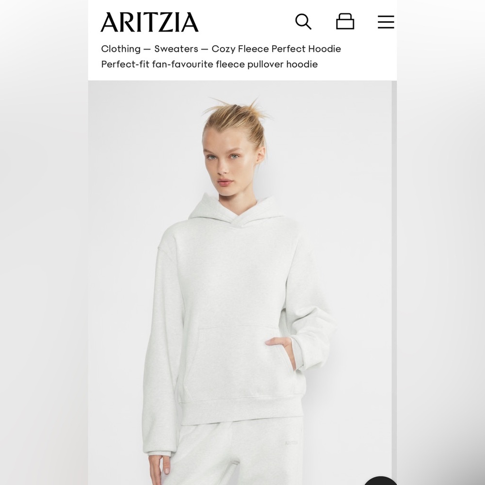 Aritzia Cozy Fleece Perfect Hoodie - Heather cloud white XS